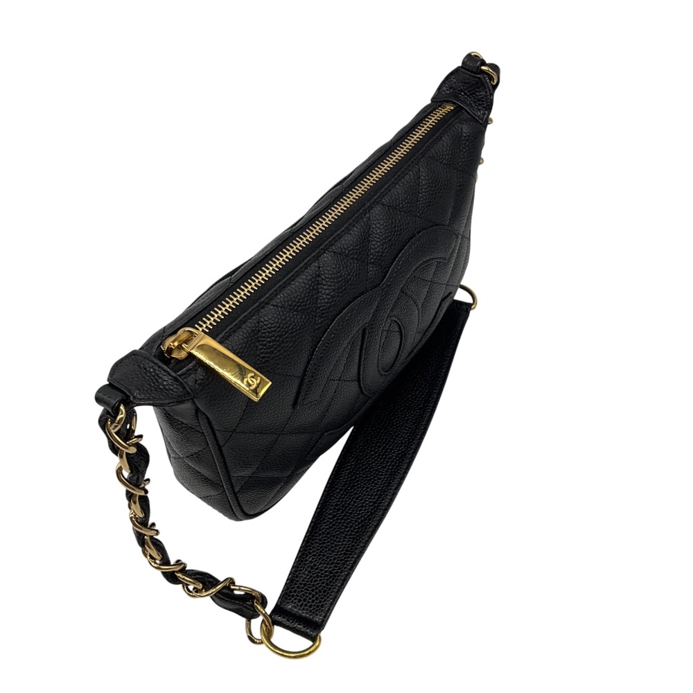 CHANEL BLACK / GOLD HARDWARE CC LOGO QUILTED CAVIAR LEATHER TIMELESS POCHETTE SH - Picture 4 of 16